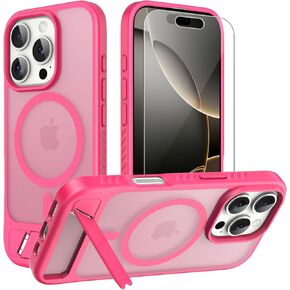 for iPhone 16 Pro case: [fit for Magsafe] Strong Magnetic & Invisible Stand, Military-Grade Drop Protection with Screen Protector, Adjustable Kickstand Slim Frosted Translucent Matte Phone Case, Black