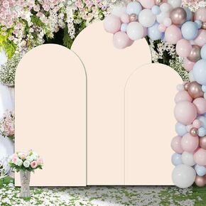 Wedding Arch Covers Stretchy Backdrop Fabric Set of 3,Round Top Decoration Arch Spandex Balloon Backdrop Stand for Birthday Party Baby Shower Wedding 7.2FT,6.6FT,6FT Beige