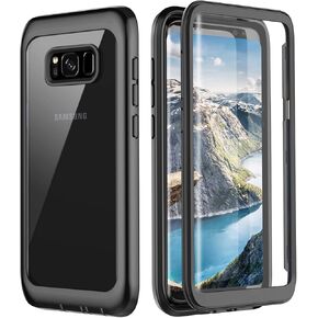Samsung Galaxy S8 Plus Case, Full Body Bumper Case with Built-in Screen Protector - Slim, Clear, Shock-Absorbing, Dustproof, Lightweight Cover for Samsung Galaxy S8 Plus (Black/Clear)