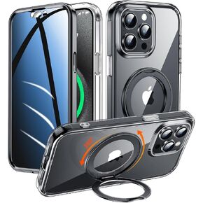 Privacy Case for iPhone 13/iPhone 14 with 360°Stand [Built-in Anti Peeping Screen Protector] [Compatible with MagSafe] [Magnetic Ring ] Full Body Protective Phone Cover 6.1", Black