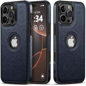 Unique Design Luxury Leather Business Phone Case for iPhone 16 Pro Anti-Slip Scratch Resistant Ultra Slim Protective Case (2024,6.3") (Brown)
