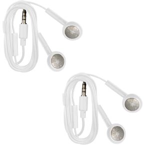 Fenzer 2 Pack السلكية السلكية iPhone أذن/سماعات سماعات مع سماعات أذن 3.5 ملم مع التحكم في مستوى الميكروفون متوافق مع iPhone و iPad و iPod و Computer و MP3/4 و Android معظم الأجهزة الصوتية 3.5 مم أبيض
