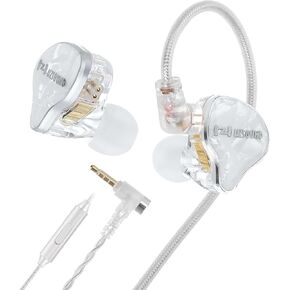 Hzsound White Snow New IEM HiFi in Ear Monitor Headphones,Resin drip molding Cover HiFi Wired Earbuds with QDC Detachable Cable for Gaming Singers Musicians (White, with Mic)