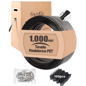 FoundGo 1000ft 5/8" 0.035" Green Polyester (PET) Strapping Roll Industrial-Grade＞1500lbs Break Strength Tough Waterproof Embossed and Rustproof with pull-out box,100 Corner Protectors,150 Seals