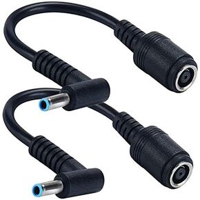 Tip Converter Adapter Cable for HP Female 7.4mm to 4.5mm Smart Blue tip DC Cord Connector for Hp 45w 90w 120w 130w Charger Right Angle Tip for Stream Spectre Pavilion Envy Elitebook - 2 Pack