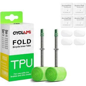 2-Pack CYCLAMI Folding Bike 355/406 / 451 x 23-40C TPU Inner Tubes with 60mm Presta Metal Valves (Include Bike Tube Patch Repair Kit)