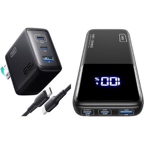 INIU 3-Port 65W USB C Charger + 20000mAh 65W USB C Laptop Portable Charger