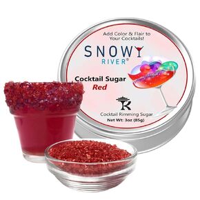 Snowy River Cocktail Sugar 3oz Pack ، جميع المشروبات الطبيعية Rimmer للكوكتيلات والمارغريتا في هدايا Rimmer Tin ، تزيين الشراب (أحمر)