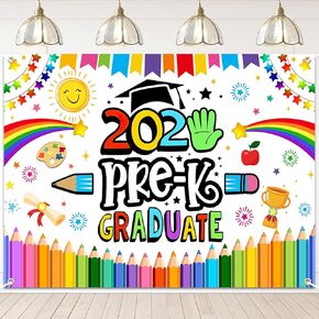 2025 Preschool Graduation Backdrop Pre Kindergarten Congrats Grad Party Decoration 2025 Pre-k Graduate Party Banner Preschool Kindergarten Congrats Classroom Decoration (Black, 82''x60'')