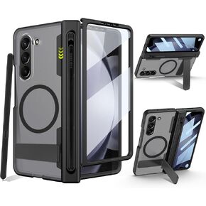 بالنسبة إلى Samsung Galaxy Z Fold 6 CASE مع حامل قلم أرق جديد ، حامل معدني قابل للتعديل ، لإكسسوارات Magsafe المستديرة ، واقي الشاشة ، الشاشة الشفافة الخلفية المغناطيسية 2024-Black