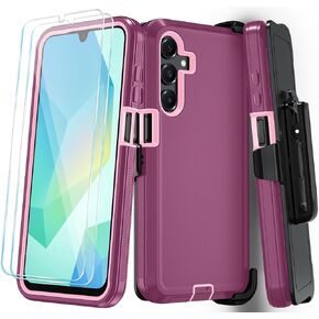 Qinmay Phone Case for Samsung Galaxy A26 Case with HD Screen Protector, Heavy Duty Shockproof & Dropproof 3-Layer Cover Phone Case for Galaxy A26,WineRedPink in Kuwait