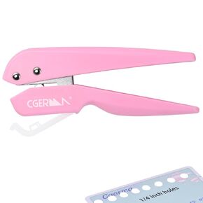 Single Hole Punch, 1/4" Hole Punches, 50% Labor Savings, Paper Hole Puncher, 15 Sheet Capacity, for Paper Cards Plastic Cardboard, Pink