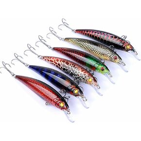 6 Pcs Floating Artificial Minnow Fishing Lures and Bionic Hard Crankbait Jerbait Baits Set for Bass Redfish Trout Walleye Salmon Trout in Freshwater Saltwater 10