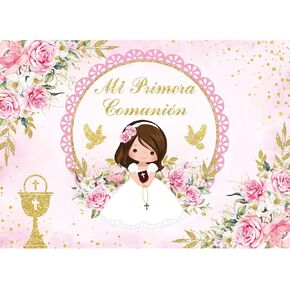 Mi Primera Communion Backdrop First Holy Communion Party Backdrop for Photography Newborn Baby Shower Banner God Bless Decorations 7x5ft