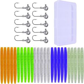 Fishing Soft Lures, Soft Baits Kit, Worm Trailer Grub, Jig Head Hook, Soft Plastic Baits, for Trout Redfish, Saltwater Freshwater, 20/35/75/120PCS with Box