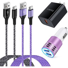 S25 Ultra Quick Charge 3.0 Wall Charger Block C Charger Cable Android Charger with Car Plug Fast Charging for Samsung Galaxy S25+ S24 Ultra S24FE A35 A23 A16 A15 A55 A54 A14 A13 A06 S23 Plus S23FE A53
