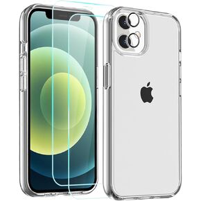 Fantek متوافق مع حالة iPhone 12 مع 2pcs حماة الشاشة وحامي عدسة الكاميرا 1pcs ، Clear Crystal Phone Case متوافق مع iPhone 12 6.1 بوصة