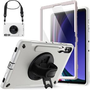 JETech Case for Samsung Galaxy Tab S10 Plus/Tab S9 Plus 12.4-Inch with Built-in Screen Protector and S Pen Holder, Heavy Duty Rugged Protective Cover, 360° Rotating Hand Strap Stand (Beige)