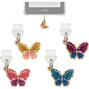 Wome Dust Plug Charm Micro USB لـ Kindle: Micro USB Cover Cover Protging Protector Charger Accessories Cap Butterfly Stet for Kindle 4pcs