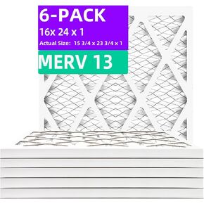 16x24x1 MERV 13 (6-Pack) Pleated Air Filter (Actual Size: 15.75"x23.75"x0.75") MPR 1900 & FPR 10, Furnace Air Filters