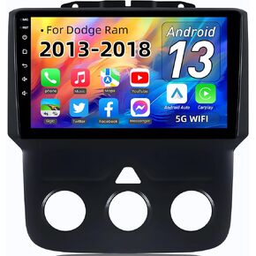 4Core+64GB ROM Car Radio for Dodge Ram 1500 2500 2013-2018 with Wireless CarPlay/Android Auto: 5G WiFi 9'' Touch Screen Car Stereo Upgrade with Bluetooth SWC GPS FM Audio (Only fit Manual AC)