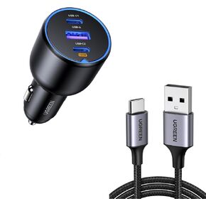 UGREEN 130W USB C Car Charger Bundle with USB to USB C Cable Compatible with iPhone 15/15 Plus/15 Pro, Samsung Galaxy S24/S23, Pixel 8/7, 3.3FT