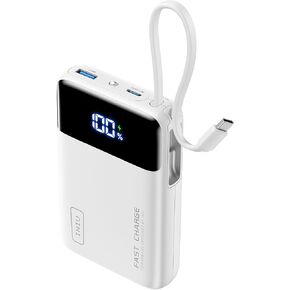 INIU Portable Charger, Small 20000mAh Power Bank with Build in USB-C Cable, 45W Fast Charging Mini Battery Pack, Flight Travel Essentials Phone Charger for College Student Traveler Boys Girls, White