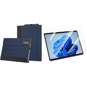 Fintie Case for 13 Inch Microsoft Surface Pro 11 / Pro 10 / Pro 9 - Multiple Angle Viewing Portfolio Business Cover with Pocket + Tempered Glass Screen Protector for Microsoft Surface Pro 11/10/9/8/X