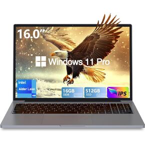 Gaming Laptop,Laptop Computer,16GB DDR4 512GB SSD,16 Inch,Windows 11Pro With Full Metal Housing,N100CUP(UP to 3.4Ghz),BT5.0,5G WiFi,3XUSB3.2,Supports Type C Charging,Webcam,5000Mah Battery,Gray