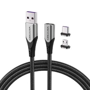 VENTION 100W Magnetic Charging Cable Type C, 90° USB C Charging Cable 3.3ft/Magnetic Phone Charger Cable for Android/Data Transfer Cable for Type C, Micro USB, Nylon-Braided Cords