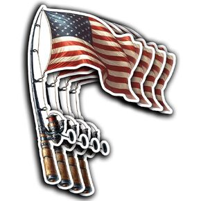 Pack 4PCS Fishing American Flag Stickers Vinyl Waterproof Decal Decorations Water Bottle Laptop Phone Case Luggage Car Toolbox Skateboard Gifts Birthday Fathers Day for Fisherman Men