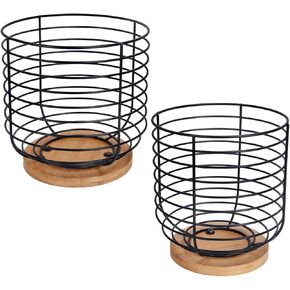 2pcs K Cup Holder Organizer - Coffee Pods Storage Organizer - Coffee Bar Accessories - Large Capacity Black Wire Kup Storage with Bamboo Base