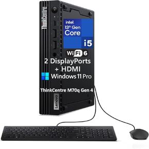 Lenovo ThinkCentre M70q Gen 4 MFF 1L Tiny Mini Business Desktop Computer, 32GB DDR5, 1TB PCIe SSD, Intel 10-Core i5-13400T (Beat i7-12700T), WiFi 6, HDMI, 2 DisplayPorts, Windows 11 Pro, Vent-Hear