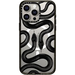 CASETiFY Impact Case for iPhone 15 Pro Max [4X Military Grade Drop Tested / 8.2ft Drop Protection/Compatible with Magsafe] - Animal Prints - Black Kingsnake - Clear Black