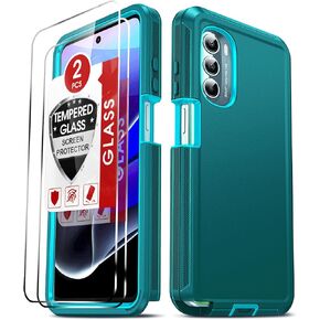 LeYi for Moto-G-Stylus-5G-2022 Case: 2PCS Tempered Glass Screen Protectors for Motorala G Stylus 5G 2022, 3 in 1 Full Body Shockproof Dustproof Rugged Phone Cover for MotoG Stylus 5G 2022 XT2215, Teal