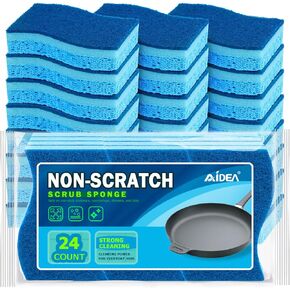 AIDEA Sponges Kitchen, Non-Scratch Scrub Sponges, 24Count, Sponges for Non-Stick Cookware, Kitchen Sponges for Dishes, Cleans Fast Without Scratching, Cleaning Sponge for Kitchen, Bathroom, Household