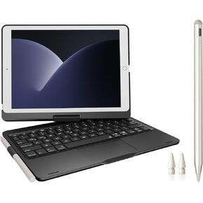 Wireless Keyboard Case with Trackpad + Stylus Pen for iPad (7-9th) Gen, iPad Air 3rd and iPad Pro 10.5