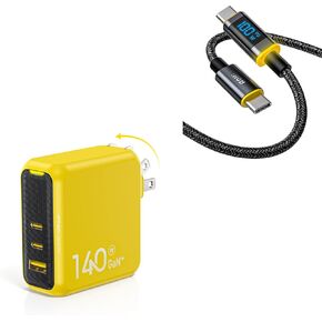 AOHI PD 3.1 Magcube 140W Gan+ USB C Charger + 140W USB C to C Cable With LED Display
