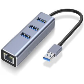 USB 3.0 to Ethernet Adapter, 3-Port USB 3.0 Hub with RJ45 10/100/1000 Gigabit Ethernet Adapter Support Windows 10,8.1,Mac OS, Surface Pro,Linux,Chromebook and More