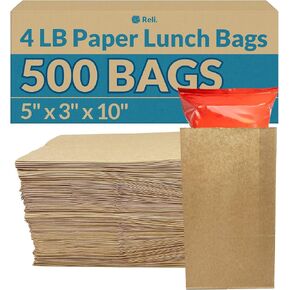Reli. Paper Lunch Bags, 4 Lb | 500 Pcs - Bulk | Brown Paper Bags 4 lb Capacity | Kraft Paper Lunch Bags/Small Grocery Bags | Brown Paper Sacks for Snacks, Crafts, Lunch | Brown/Kraft