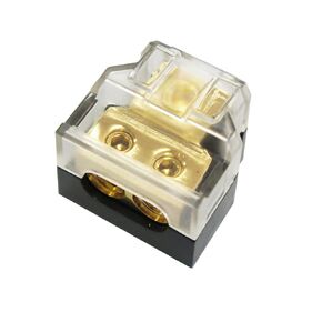 RonDexy RD DB 2 Way Power Distribution Block, 1 X 0/2/4 Gauge in / 2 X 4/8 Gauge Out Ground Distributor Block Brass Construction Gold Plated Distribution Block for Car Audio Splitter