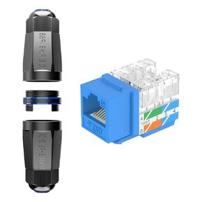 VCELINK RJ45 Cat6 Keystone Jacks UL-Listed Blue 10-Pack with Blank Waterproof Keystone Coupler Box IP68 5-Pack