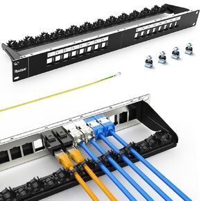 Patch Panel 16 Port Blank Network Patch Panel with Sturdy Back Bar for Keystone Jack Cat.6 or Cat.5E, 19" Rackmount