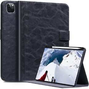 Genuine Leather Case for iPad Pro 13 2024 Inch M4 2024 with Stylus Holder,Protective Shockproof Premium Leather Smart Folio Cover Adjustable Stand Auto Sleep/Wake Anti-Slip, Brown