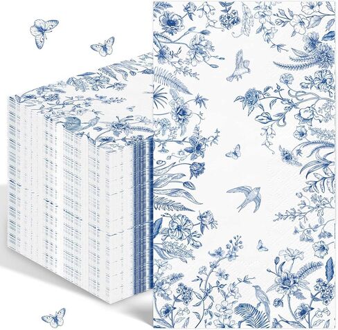 100PCS Blue Floral Napkins Disposable Hand Towels for Bathroom 3 Ply Blue and White Paper Napkins Decorative Flower Guest Napkins Chinoiserie Napkins for Wedding Bridal Shower Birthday Cocktail Party in Kuwait