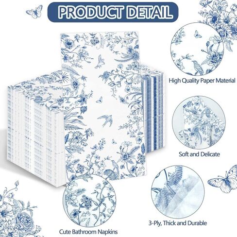 100PCS Blue Floral Napkins Disposable Hand Towels for Bathroom 3 Ply Blue and White Paper Napkins Decorative Flower Guest Napkins Chinoiserie Napkins for Wedding Bridal Shower Birthday Cocktail Party in Kuwait