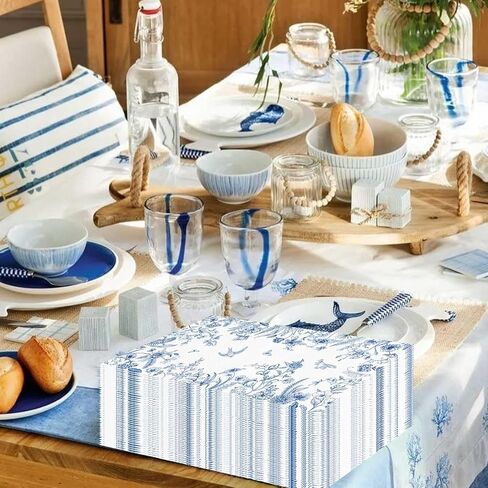 100PCS Blue Floral Napkins Disposable Hand Towels for Bathroom 3 Ply Blue and White Paper Napkins Decorative Flower Guest Napkins Chinoiserie Napkins for Wedding Bridal Shower Birthday Cocktail Party in Kuwait