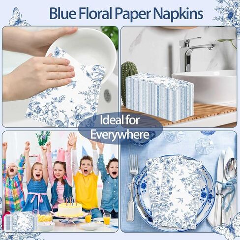 100PCS Blue Floral Napkins Disposable Hand Towels for Bathroom 3 Ply Blue and White Paper Napkins Decorative Flower Guest Napkins Chinoiserie Napkins for Wedding Bridal Shower Birthday Cocktail Party in Kuwait
