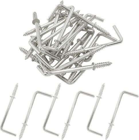 50Pcs L Shape Screw Hooks 1-1/4 Inch Square Bend Hooks L Screw Hooks Right Angle Hooks Metal Screw-in Hooks for Hanging, Gold in Kuwait