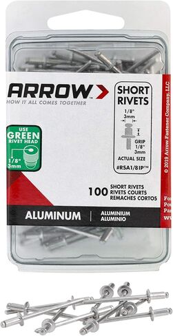 Arrow RSAW1/8IP Short Aluminum 1/8-Inch Pop Rivets for Metal, Fabric, Leather, and Auto Repair, 100-Pack in Kuwait